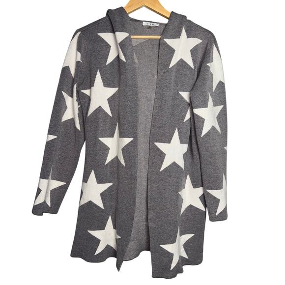 Sioni Gray Star Print Open Front Hooded Cardigan | Size Medium - Picture 1 of 5